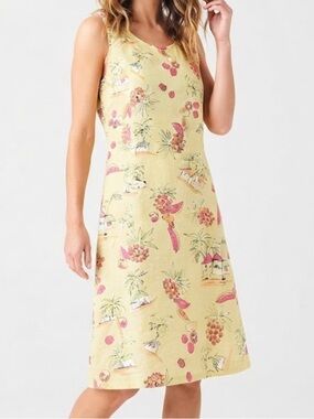Vintage Women’s Cotton Connection Sleeveless Yellow Tropical Print Dress Medium